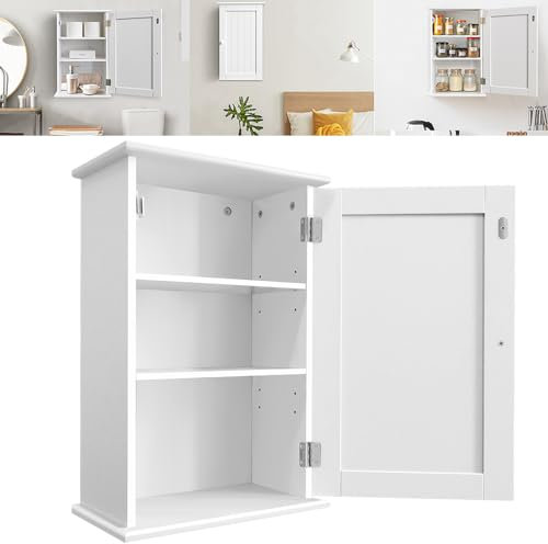AUTOFU Kitchen Wall Cabinet Kitchen Storage Cupboard Unit Freestanding Kitchen Furniture Organizer W13.8'' x D8.1 x H21.7'' Wooden Adjustable Shelf Single Door Easy to Assemble White