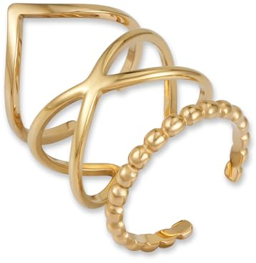 GD GOOD.designs Ringe Set Gold für Damen aus Edelstahl - Verstellbar und wasserfest - 3-teilige vergoldete Stapelringe | Inkl. Geschenkbox