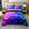Teens Gamepad Tröster Abdeckung 135x200,Lila Neon Licht Spiel Controller Bettwäsche Set,Moderne Gamer Bett Set Weiche Leichte Schlafzimmer Dekor,Cool Gradient Videospiele für Kinder Jungen Jugend