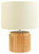 Classic and Stylish Real Wooden Round Table Lamp with Natural Cream Linen Fabric Shade | 39cm x 30cm | White Inline Switch by Happy Homewares