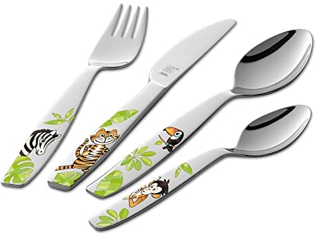 ZWILLING Dschungel Kinderbesteckset 4-tlg mit bunten Tiermotiven, 18/10 Edelstahl