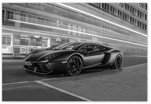 H1634M_TV5BL Papier peint intissé Motif voiture de sport Noir/blanc 104 x 70 cm