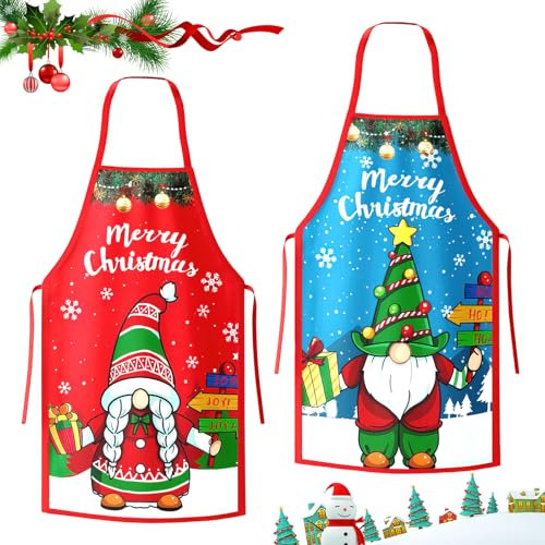 Hyran Weihnachtsschürze, 2 Stück Weihnachten Wichtel Schürze, Küchenschürze damen, kochschürze männer, Lustig Weihnachten Kochschürze, Weihnachten Küche Schürzen für Backen Kochen