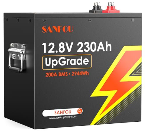 SANFOU 12V230Ah UpGrade LiFePO4 Batteria con 200A BMS, Batterie a Ciclo Profondo, max. 2944Wh Batteria al Litio, 5000-15000 volte per Off-grid, Campeggio, RV, Casa Solare di Stoccaggio di Energia