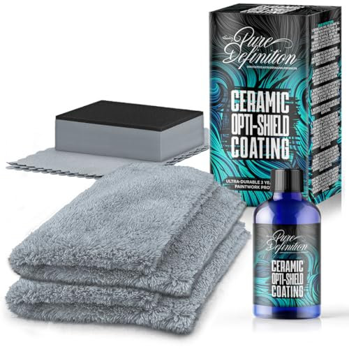 Pure Definition Ceramic Coating Kit, Over 3 Years Car Paintwork Protection, Hydrophobic Water Beading Paint Sealant, Ceramic Opti-Shield Comes With Cloth and Applicator Pad (50ml + 2 Cloths)