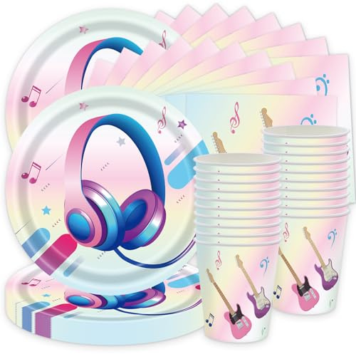 Lot de 60 pièces de vaisselle de fête musicale - Décoration de guitare - Étoile - Accessoires de fête - Note de musique - 20 personnes - Décoration d'anniversaire pour enfants
