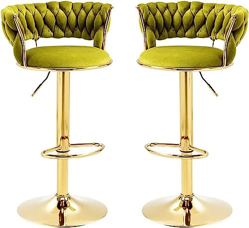 Lot de 2 tabourets de bar pivotants modernes en velours réglable en hauteur avec repose-pieds doré, vert clair