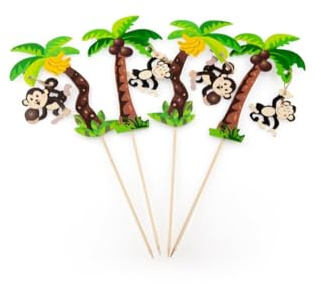 MANK Picker Affe in Palme aus Holz (FSC®), 250 mm, 50 Stück – nachhaltiger Partyspieß mit Deko-Motiv, ideal für Fingerfood, Buffet & Tropen-Mottopartys