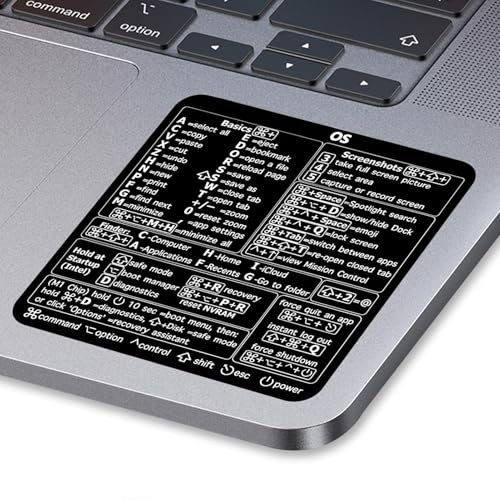 Shortcuts Sticker for Mac OS, No-Residue PVC Laptop Shortcuts Stickers Compatible with 13”-16” MacBook Air and Pro Self-Adhesive Waterproof Oil Resistant Computer Sticker for M1 M2 M3(Black)