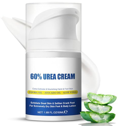 Urea Creme 60 Prozent - Reparaturcreme für Füße und Hände - Aloe Vera für tiefe Feuchtigkeit - repariert trockene, rissige, raue Haut an Fersen, effektive Urea Fußcreme