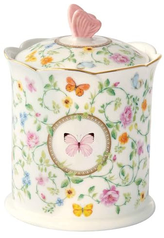 Easy Life Biscottiera barattolo da cucina in porcellana con fiori e farfalle Dancing Butterflies D11xH14 cm
