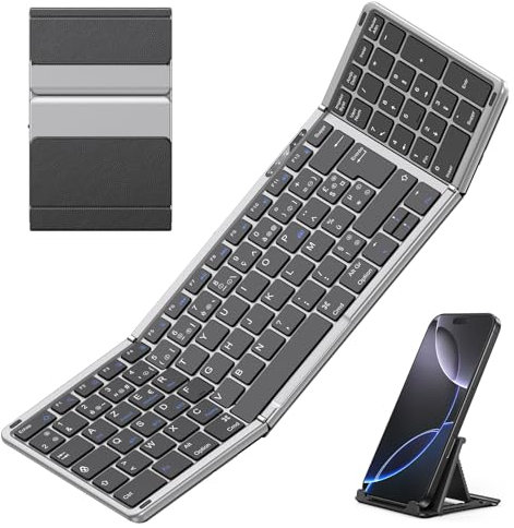 OMOTON Tastiera Bluetooth pieghevole con tastierino numerico, tastiera senza fili AZERTY ricaricabile, full-size, portatile Keyboard per Android Windows iOS Mac iPad Tablet PC, Grigio siderale