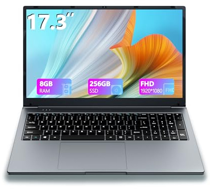 NBVCXSD Laptop Computer 17 Inch Laptop, Win 11,8GB RAM 256GB SSD, Celeron Quad-Core Processor(Up to 2.9GHz),IPS Full HD Display with, Type-C, Wi-Fi, USB3.0 (17 inch-256G)