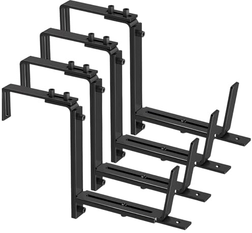 Varku 4 PCS Adjustable Planter Box Brackets, Flower Box Holder for Deck Railings, Sturdy Iron with Rustproof Black Coating, Easy Installation, Fits 2-7 in Wide Railings, 5.9-12.6 in Plant Pots