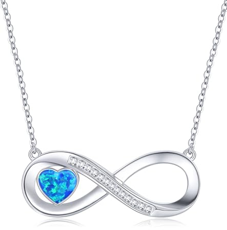 LOUISA SECRET Kette Damen mit Infinity Herz Halskette Geburtsstein Anhänger, 925 Silber Halskette für Frauen, Geburtstag Valentinstag Weihnachten Muttertag Schmuck Geschenke für Frauen Freundin Sie