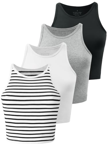 BryticFlow Crop Tops for Women Workout Cropped Tank Top High Neck Camisole Yoga Shirts Athletic Undershirts 4 Pack
