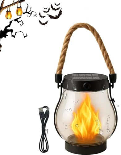 klynero solar-Laterne mit flammeneffekt,hanfseil solarlicht,