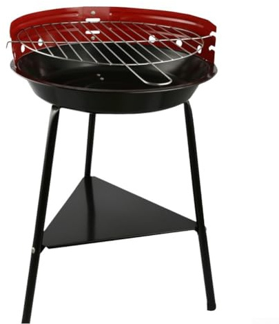 TONIXY Tragbarer runder Holzkohlegrill 35 x 63 cm mit stabilem Rahmen, emaillierte Feuerschale und Windschutz für Camping, Angeln und Kochen im Garten, Rot/Schwarz
