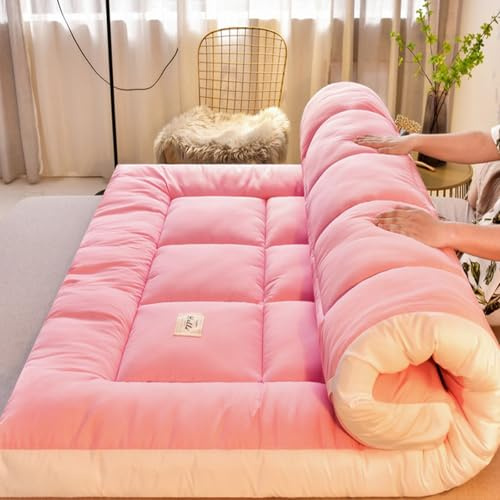 ZASEZOD Futon Matratze, Tatami Matte, Gästematratze Klappbar, Futon Sofa, Klappmatratze, Floor Mattress, Japanese Bed, Futon Bett, Roll up Tatami-matratze für Gästewagen Im Freien(Pink,200x220cm)