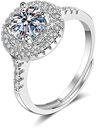 Ayoiow Weißgold Ring 585, Vier Krallen Moissanit Ring Frauen Weissgold, Vorsteckring Weißgold 585