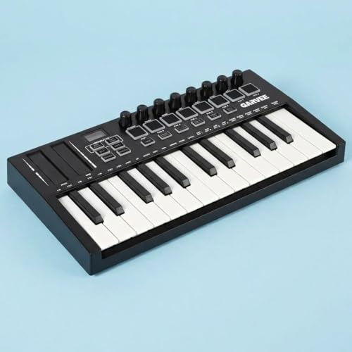 Tastiera MIDI a 25 tasti con integrazione DAW, controller USB MIDI con 8 drum pad, 8 manopole e display OLED, compatto, perfetto per la produzione musicale