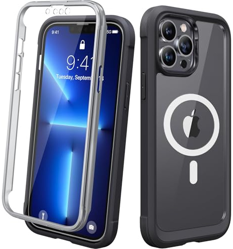 Diaclara Magnetic for iPhone 13 Pro Max Case 6.7-Inch, Full Body Bumper Case with Built-in Touch Sensitive Anti-Scratch Screen Protector, [Full Camera Protection] Flip Case (Black)