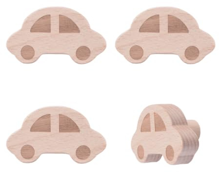 MOROBOR Auto-förmige Schrankknäufe, dekorativer Naturholzknauf, Einzelloch, Buchenholz, Möbelgriffe für Schublade, Kleiderschrank, Kommode, mit Schrauben und Erweiterungsrohr, 4 Stück