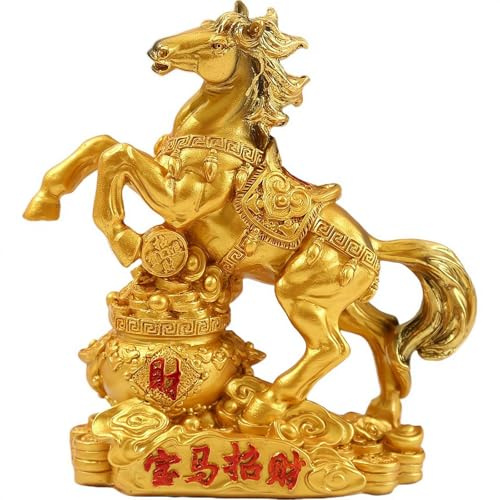 Dekofiguren Jahr des Pferdes 2026, chinesisches Neujahr, goldene Farbe, Figur für Zuhause, Büro, Zuhause, Wohnzimmer, Arbeitsplatz, Bücherregal, Schrank, Kaminsims, Urlaub, Party