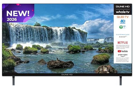 Dune Hd Smart 43 TV (2026), QLED 4K UHD Quantum Dots, HDR10 HLG, Whale TV Android, 2+16, triplo sintonizzatore DVB-T/T2/S/S2/C + TV Analogica, Controllo Vocale, AirPlay, Miracast (43, Pollici)