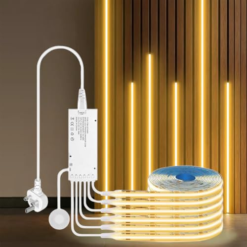 LRGBST 12V Warmwhite COB LED Strip Light, 6 Pcs 2M/6.56ft LED Strip with Hide Touch and Hand Sweep Dimmer Switch Kit for Cabinet Showcase Kitchen Acoustic Panel Decoration Lighting