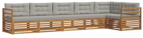 vidaXL Outdoor-Sofagarnitur mit Kissen 6 pcs Natürlich und Hellgrau, Gartenmöbel, Moderne Sofa-Garnitur, Eck-Sitzgruppe für Lounge draußen, bequemer Terrassenstuhl