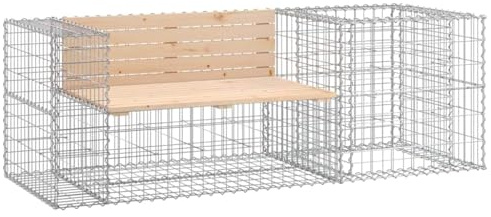 HPUYRFG Garden Bench with Gabion Basket and Solid Pine Seat, Compact Outdoor Bench for Patio and Park, Narrow Design for Limited Spaces