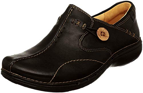 Clarks Women's Un.Loop Loafer, Black Leather, 4.5 UK