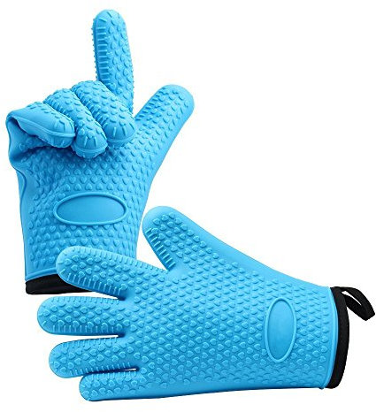 Professional Silicone Oven Gloves with Protective Cotton Layer - Heat Resistant Oven Mitts for BBQ,Cooking and Kitchen(Blue) (B)