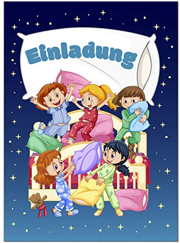 8 Einladungskarten Kindergeburtstag mit Umschlägen, Übernachtungsparty, Pyjama-Party, Karte Geburtstag Einladung zum Ausfüllen