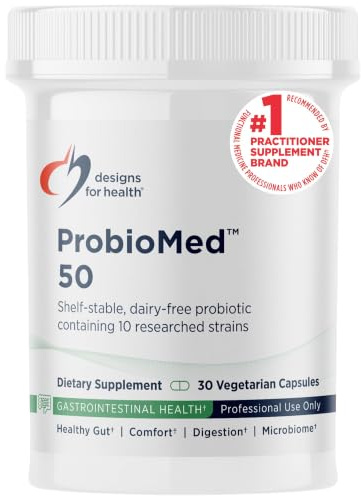 Designs for Health ProbioMed 50, 30 Capsules | 50 Billion CFU, 10 Strains, Broad Spectrum, Vegan, Shelf-Stable, Gluten Free, Non-GMO