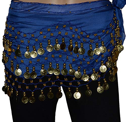 Tanzbekleidung & Accessories Bauchtanz Chiffon Hüfttuch Münzgürtel Bauchtanzgürtel Belly Dance Karneval (ca. 128 Münzen, Blau)