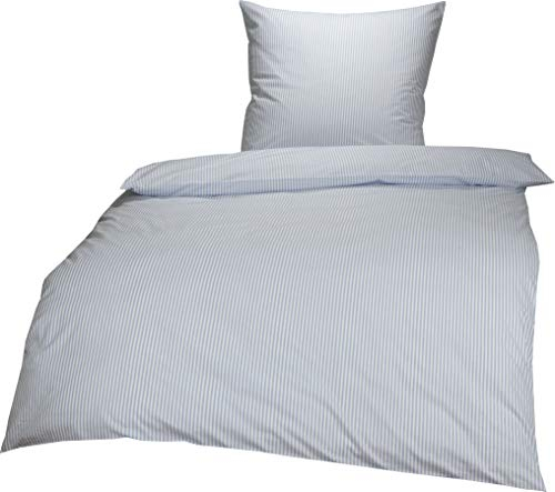 Lorena Mako Batist Bettwäsche Basel Mini Steifen Hellblau, 155x220 cm + 80x80cm, 100% Baumwolle