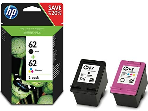 HP Tintenpatrone, 62, N9J71AE, original, schwarz / 3farbig, 200/165 Seiten (schwarzweiß/farbig) (2 Stück), Sie erhalten 1 Packung á 2 Stück