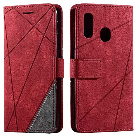 SONWO Hülle für Samsung Galaxy A20E, Premium Leder PU Handyhülle Flip Case Wallet Silikon Bumper Schutzhülle Klapphülle für Galaxy A20E, Rot