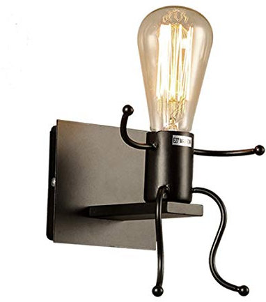 HJXDtech Kreativer Reizender Zwerg Wandleuchte, Industrielle Retro Schwarzes Metall E27 Wandlampe (Sitzen)