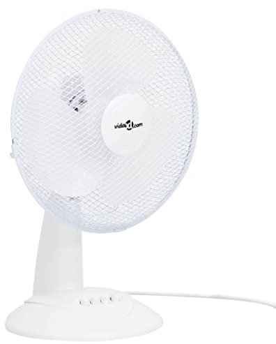 vidaXL Ventilateur de Table Oscillant Ventilateur de Refroidissement Ventilateur de Bureau Tête Inclinable 3 Vitesses 30 cm 40 W Blanc