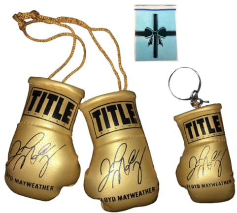 Speed Frog - Ensemble de mini gants de boxe et porte-clés - Accessoires de voiture avec autographe imprimé - Cadeau souvenir pour homme et femme - Doré (FloydMayweather)