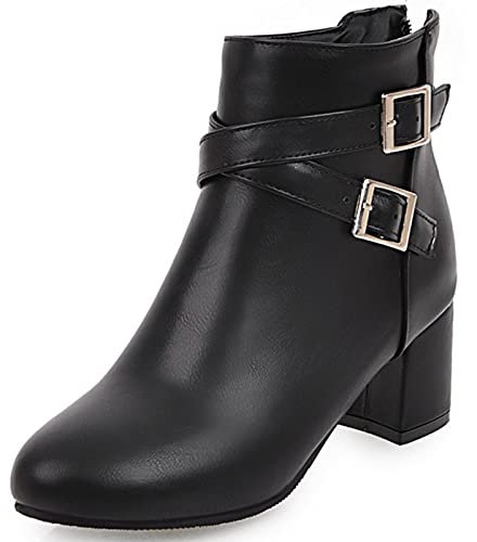 MJIASIAWA Donna Block Tacco Medio Inverno Stivali Chelsea Zip Esteriore Casuale Appuntito Comfy Warm Ufficio Polacchine Moda Nero Numero 44 EU/46 Asiatico