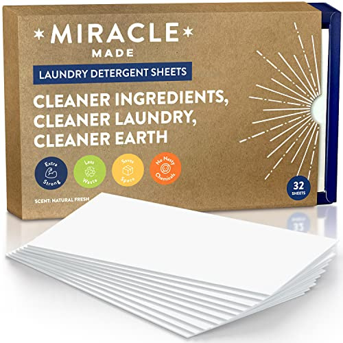 Miracle Made Liquidless Laundry Detergent Sheets | Ultra-Concentrated, Space-Saving, – No Dyes, Bleach, or Parabens – 32 Strips (64 Loads) – Fresh Linen Scent