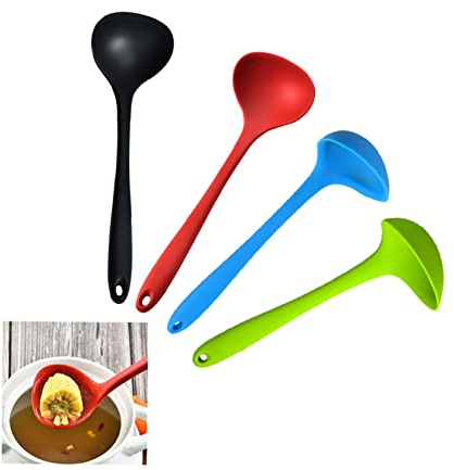 4PCS Louche De Cuisine Silicone Louche Anti-Goutte Cuillère à Sauce Louche à Sauce Pour La Cuisine La Cuisson Le Mélange et Servir (rouge noir vert bleu)