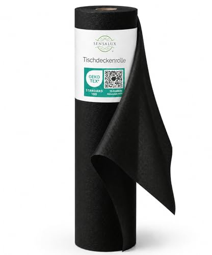 Sensalux Tischdeckenrolle Vlies 1,18 x 10 m Schwarz, 80 g/m² | abwaschbar, wasserabweisend, stoffähnlich, Tischdecke Rolle, OEKO-TEX, Party, Hochzeit, Catering, Event