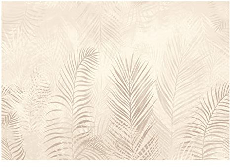 WallArena - Vlies Fototapete Blätter Pflanzen Creme Beige Tropische 416x254 cm - Fototapeten - Tapeten - für Wohnzimmer Schlafzimmer - Vliestapete Wandtapete Tapete 3D Effekt- inkl. Kleister
