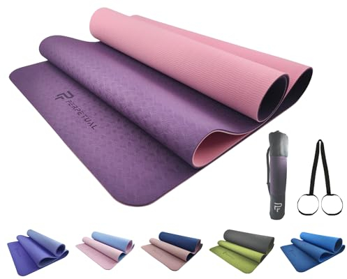 PERPETUAL® TPA Esterilla de Yoga y Pilates de 6mm - Antideslizante y Plegable - Con Correa y Bolsa de Transporte - Unisex - Gimnasia, Fitness y Ejercicios (Violeta/Rosa)