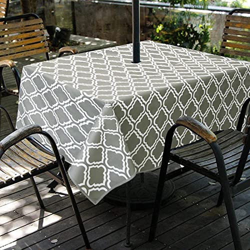 Topchances Garden Patio Outdoor Tablecloth Waterproof - Table Cloth with Parasol Hole/Umbrella Hole Zipper Wipe Clean Table Cover for Home Cafe Dining Backyard BBQ Picnic Party